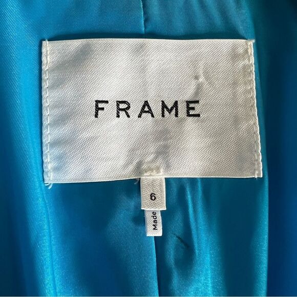 FRAME Malibu Blue One Button Blazer Jacket – Size 6 – Vibrant Turquoise Workwear - Picture 9 of 11